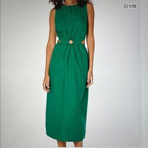 NWT THE DROP Women's Sade Linen Cutout Midi Dress Womens M Kelly Green Beach